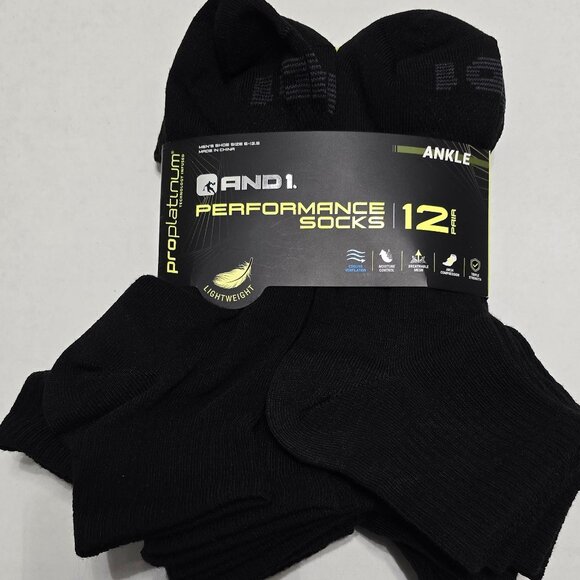 AND1 Black 12 Pair Proplatinum Crew Socks - Picture 1 of 4